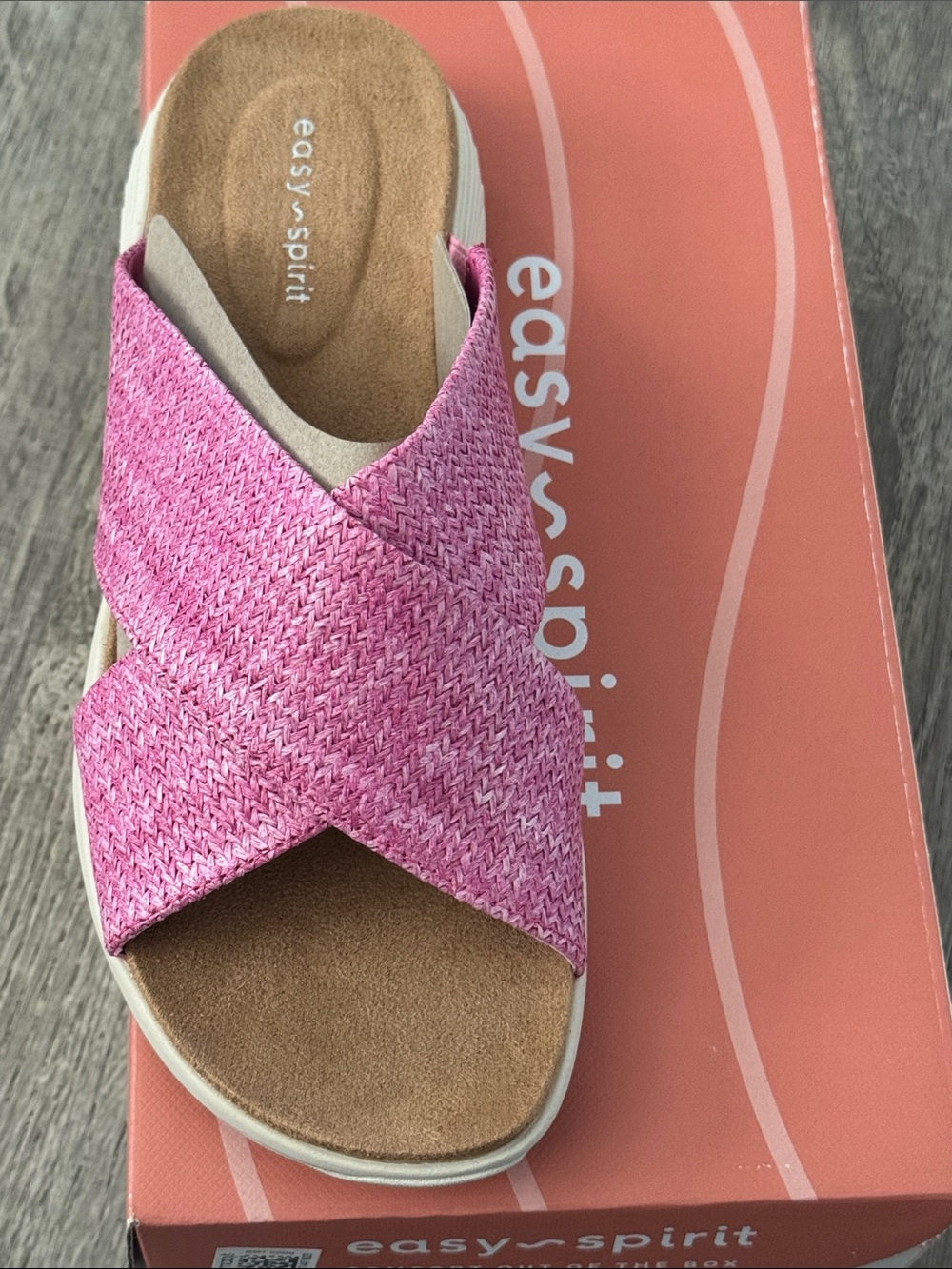 Easy Spirit Women’s Pink Woven Cross-Band Slide Sandal
